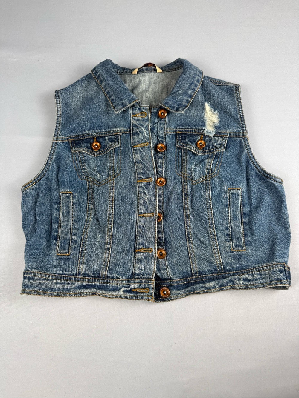 Highway Jeans XL Distressed Denim Vest Festival Western Trucker